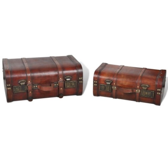 vidaXL 2x Vintage Brown Wooden Treasure Chest Storage Box / Ottoman / Trunk Bench